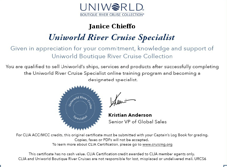 Uniworld Certificate